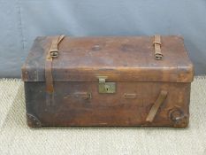 A vintage leather trunk, width 85cm