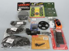 A collection of air pistol and air rifle accessories including Gun Tuff sights, Firebird Exploding