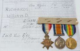 British Army WWI medals comprising 1914/1915 Star, War Medal and Victory Medal named to S-12112