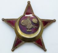 Ottoman WWI medal 'Gallipoli' Star in brass and enamel with crescent moon and Sultan Mehmed V