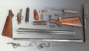 A collection of shotgun parts and accessories including a pair of Westley Richards & Co London The