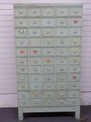Large bank of 55 drawers to suit shop fitting or haberdashery, built in a Globe Wernicke style