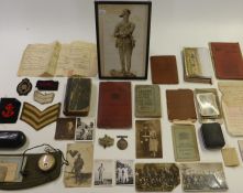 WWI medal awarded to 15588 Pte H Hicks, Leicestershire Regiment, further unrelated badges