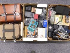 A large quantity of photographic accessories and cameras to include Super Paragon 75-200mm and