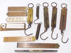 A collection of folding rulers including W M Marples & Sons and Rabone Chesterman, together with