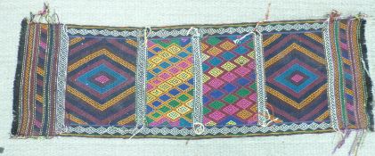 Bright coloured kilim rug with geometric design, 196 x 61cm
