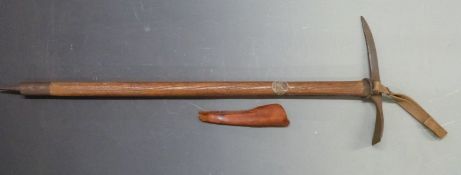 British Army WWII ice axe stamped Brades 1943 and broad arrow to head, with wooden shaft, overall