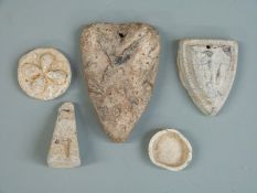 Quantity of mediaeval and similar lead weights including one formed as a shield with lion, cup