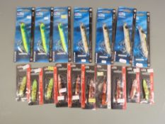 Seven Abu Garcia floating lures together with nine Garcia spoons and one spinner