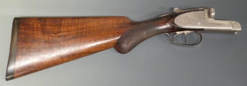 Belgian 12 bore sidelock side by side shotgun stock and action with all over scrolling engraving,
