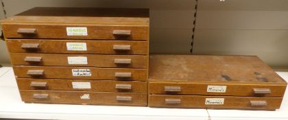 Two chests of mineral samples, many labelled with place of origin and divided into types