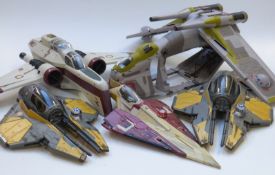 Five Hasbro Star Wars fighter vehicles including two Starfighters