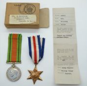Royal Air Force WWII medals comprising 1939/1945 Star and Defence Medal awarded to 105633 Flight
