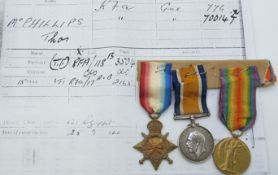 British Army WWI medals comprising 1914/1915 Star, War Medal and Victory Medal named to 776 Gunner T