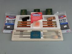 A collection of air rifle cleaning kits and accessories including .22 patches, Gun & Reel Silicone