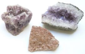 Three quartz geodes