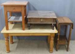 Pine occasional table, length 121cm, bedside table, side table and a writing slope or desk