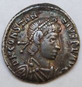 Roman Imperial coin Constantine II 337-361 AD, silver half Siliquica, pearl diademed, draped bust,