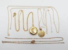 A 9ct gold necklace made up of rectangular links and another similar example