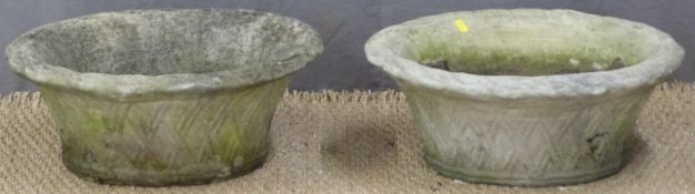 A pair of oval basket effect garden planters, length 49cm