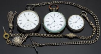 Three silver pocket watches comprising two with inset subsidiary seconds dials and Roman numerals,