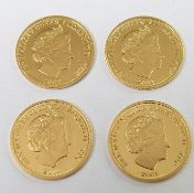 Tristan da Cunha commemorative set of four gold crowns, each 1/25th oz, in deluxe case with