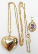A 10k gold heart pendant and 10k gold chain