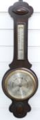 Early 20thC Cross Brother's of Cardiff aneroid barometer/thermometer, the silvered dials with