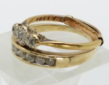 An 18ct gold ring set with diamonds in a platinum setting and a 9ct gold half eternity ring set with