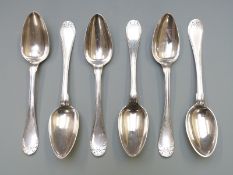 A set of six Swedish white metal table spoons with Swedish silver marks for 1807 maker Zethelius,