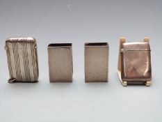 Two Victorian hallmarked silver vestas, Birmingham 1899 and 1895 and a pair of Art Deco hallmarked