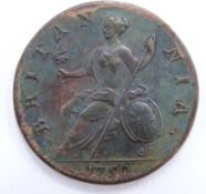 George II 1750 halfpenny, old head cuirassed bust, VF-EF, toned