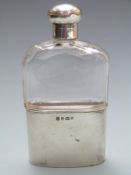 Edward VII hallmarked silver and cut glass hip flask with pull off cup, Birmingham 1903 maker A&J