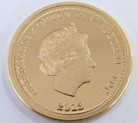 2013 gold full sovereign, 1953 portrait reverse, to commemorate the Coronation, Tristan da Cunha