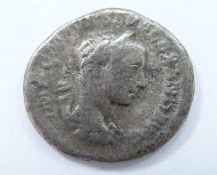Roman Imperial coin Severus Alexander, AD 272-235, silver Denarius, Laureate head obverse, unclear
