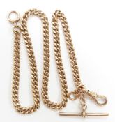 Victorian 9ct rose gold Albert/ fob chain with clip and T bar, 32g, L40cm