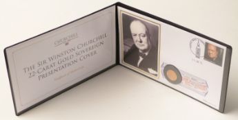 Sir Winston Churchill 22ct gold sovereign presentation cover with 1965 gold full sovereign