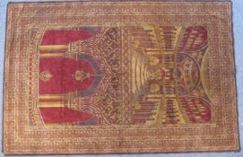 Persian fine wool/silk wall hanging with central design of the interior of a mosque, 195x128cm