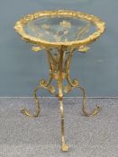 Gilt metal cut glass topped tripod table, diameter 40cm, height 52cm