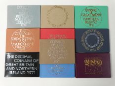 Ten Royal Mint brilliant uncirculated coin sets for 1971 through to 1979