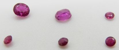Two oval cut rubies and four round cut rubies, 0.15g