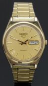 Seiko 5 gentleman's automatic gold plated wristwatch ref. 6309-8970 with day and date aperture,