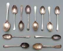 Twelve various Georgian and later hallmarked silver tea and coffee spoons, weight 225g