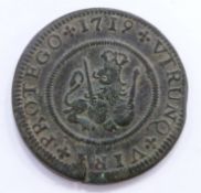 Philip V of Spain 1719 four Maravedis copper or bronze coin VF+