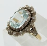 Victorian ring set with an oval mixed cut aquamarine and rose cut diamonds (size M)