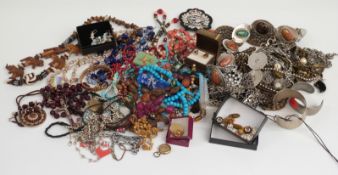 A collection of costume jewellery including belts, necklaces, two Victorian lockets etc