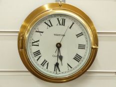 Westclox brass ship's clock with quartz movement, 19cm diameter