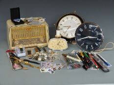 Three vintage/ retro Metamec clocks and a c1950s Philips 'Philetta' 5 wave band radio