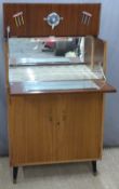Retro 1950's fall flap drinks cabinet with fitted mirrored interior, W76 x D33 x H115cm