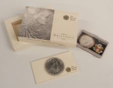 Cased 2010 silver Britannia together with a cased 2001 silver USA Liberty/American Eagle dollar